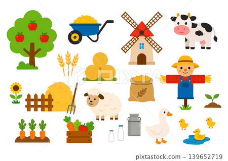 Farm themed elements set with animals barn tractor and hay collection 139652719