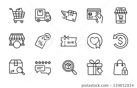 shopping icons on white background E-commerce and Online Shopping Icons shopping icons on white background E-commerce and Online Shopping Icons 139652814