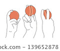 Cricket bowling grips set. Red ball professional hand positions side front and back view. White skin athlete. Minimalist vector Illustration. Isolated Line art Drawing. 139652878