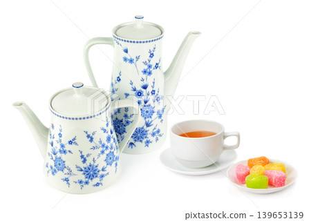 Cozy Tea Time Composition with Antique Style Dishware Cozy Tea Time Composition with Antique Style Dishware 139653139