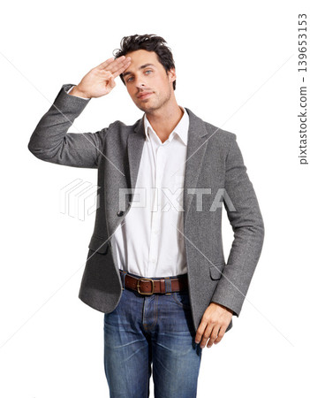 Portrait, salute and business man in studio with hand gesture for hello, respect or honor on white background. Palm, face and male entrepreneur with finger emoji for greeting, hi or attention wave Portrait, salute and business man in studio with hand gesture for hello, respect or honor on white background. Palm, face and male entrepreneur with finger emoji for greeting, hi or attention wave 139653153