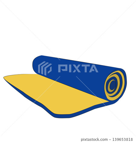 Rolled in a roll of camping mat isolated on white background. cartoon close-up illustration Rolled in a roll of camping mat isolated on white background. cartoon close-up illustration 139653818