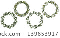 Set of watercolor greenery wreaths and round frames with delicate botanical leaves for logos, wedding invitations, labels and branding. Elegant organic circles for modern, romantic design projects 139653917