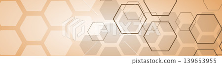 Soft beige hexagon technology abstract background with layered hexagonal shapes. Modern minimal honeycomb wide banner Soft beige hexagon technology abstract background with layered hexagonal shapes. Modern minimal honeycomb wide banner 139653955