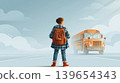 Back to school concept: child with backpack waiting for an approaching school bus 139654343