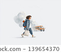 Back to school concept with child walking to yellow school bus carrying backpack 139654370