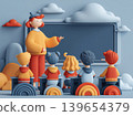 Teacher leading students in a playful back-to-school classroom illustration 139654379