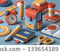 Back to school flat with colorful backpack, pencils, notebooks and study supplies 139654389