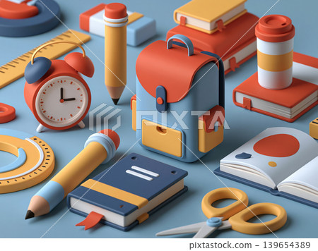 Back to school flat with colorful backpack, pencils, notebooks and study supplies Back to school flat with colorful backpack, pencils, notebooks and study supplies 139654389