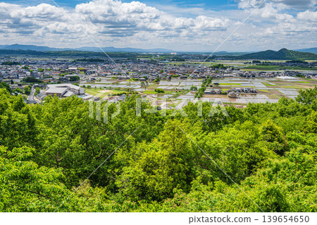 View of the Omi Plain from the Akagami-yama (Tarobo-yama) observation deck, Higashiomi City, Shiga Prefecture 139654650