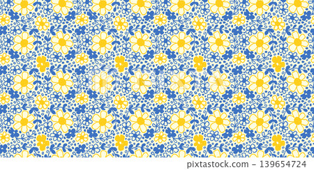Ditsy Mediterranean floral seamless vector pattern in blue and yellow colors, Hand painted folk daisy flowers, Coastal cottagecore vintage botanical print, Naive wildflowers background Ditsy Mediterranean floral seamless vector pattern in blue and yellow colors, Hand painted folk daisy flowers, Coastal cottagecore vintage botanical print, Naive wildflowers background 139654724