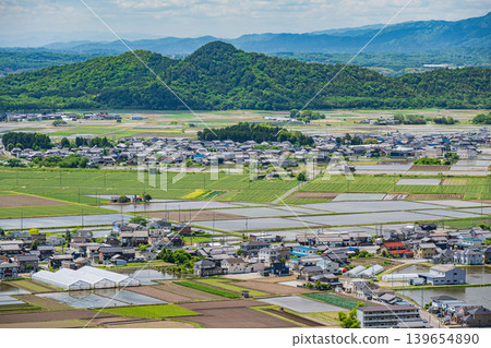 View of the Omi Plain from the Akagami-yama (Tarobo-yama) observation deck, Higashiomi City, Shiga Prefecture 139654890
