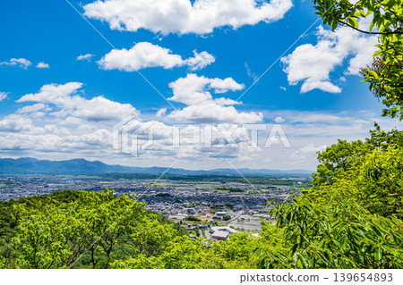 View of the Omi Plain from the Akagami-yama (Tarobo-yama) observation deck, Higashiomi City, Shiga Prefecture 139654893