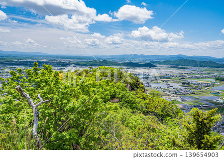 View of the Omi Plain from the Akagami-yama (Tarobo-yama) observation deck, Higashiomi City, Shiga Prefecture 139654903
