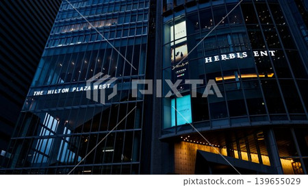 大阪城市景觀和建築物 - 梅田的希爾頓廣場西(左)和 Herbis ENT(右)。 大阪城市景觀和建築物 - 梅田的希爾頓廣場西(左)和 Herbis ENT(右)。 139655029