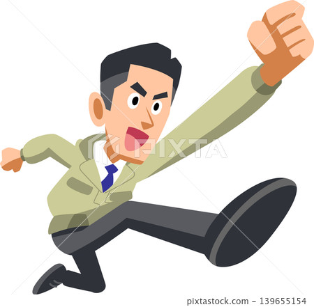 A construction worker jumps energetically. A construction worker jumps energetically. 139655154