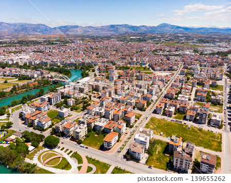 Manavgat city aerial panoramic view on day 139655262