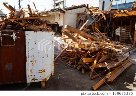 Demolition site of a wooden house a-1 Demolition site of a wooden house a-1 139655350