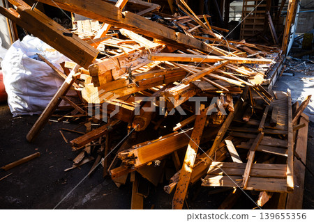 Demolition site of a wooden house b-2 High color saturation contrast Demolition site of a wooden house b-2 High color saturation contrast 139655356