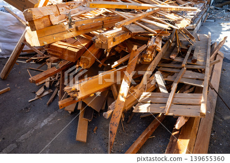 Demolition site of a wooden house c-1 139655360