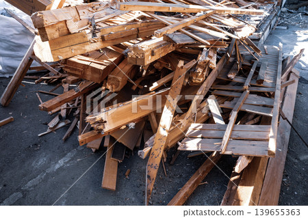 Demolition site of a wooden house - c-4 Cool Color 139655363