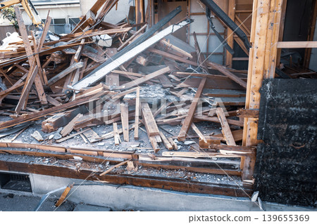 Demolition site of a wooden house d-4 Cool Color Demolition site of a wooden house d-4 Cool Color 139655369