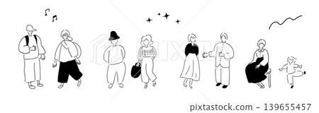 People of various ages - couples, men, women, kids, seniors | Line drawing People of various ages - couples, men, women, kids, seniors | Line drawing 139655457