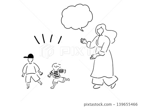 孩子媽媽玩耍 | 線條畫 孩子媽媽玩耍 | 線條畫 139655466