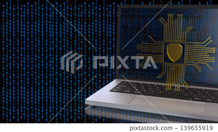 Digital Cyber Security Laptop Protection 3d render. Digital Cyber Security Laptop Protection 3d render. 139655919