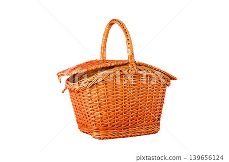 Attractive wicker basket for storage or picnics, isolated on white, PNG Attractive wicker basket for storage or picnics, isolated on white, PNG 139656124