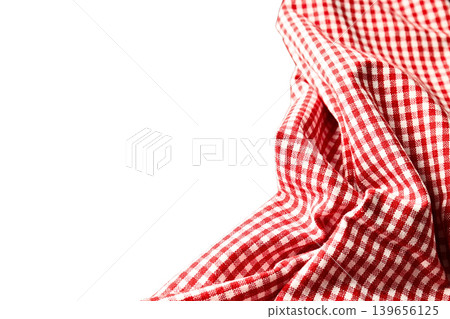 Soft red and white checkered fabric, isolated on white, PNG Soft red and white checkered fabric, isolated on white, PNG 139656125