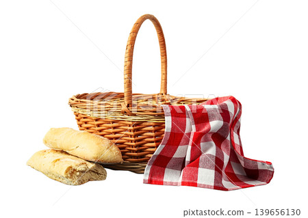 Bread loaves in a woven basket, isolated on white, PNG Bread loaves in a woven basket, isolated on white, PNG 139656130