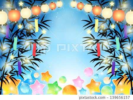 Tanabata background illustration, lantern garland, pop stars, cute, shadow, horizontal 139656157