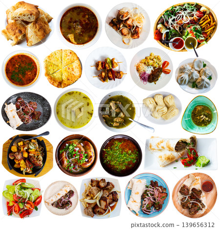 Georgian dishes over white background 139656312