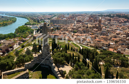 Aerial view of Tudela cityscape with Monument to Sacred Heart of Jesus Aerial view of Tudela cityscape with Monument to Sacred Heart of Jesus 139656330