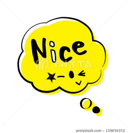 Pop art speech bubble illustration with hand-drawn style "Nice" text, cute cloud-shaped reaction sticker in American comic style. Pop art speech bubble illustration with hand-drawn style "Nice" text, cute cloud-shaped reaction sticker in American comic style. 139656352