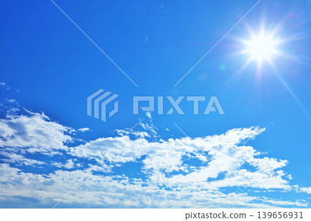 Summer blue sky, clouds and sun 139656931