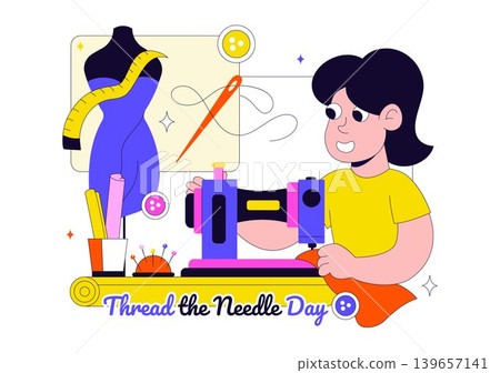 Thread the Needle Day Vector Illustration Featuring Sewing Tools, Tailoring Craft, Needle and Thread, Handmade Workshop Design Thread the Needle Day Vector Illustration Featuring Sewing Tools, Tailoring Craft, Needle and Thread, Handmade Workshop Design 139657141