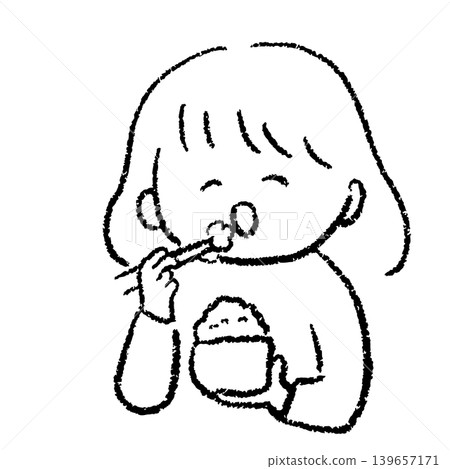 手繪插圖，描繪了一位快樂的女人正在享用美食。 139657171