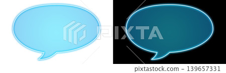 Oval speech bubble with glowing cyan neon pointer (transparent background, black background, cutout) Oval speech bubble with glowing cyan neon pointer (transparent background, black background, cutout) 139657331