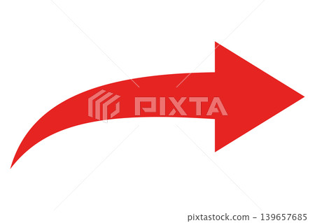 Arrow, right-facing curve, red, single item Arrow, right-facing curve, red, single item 139657685