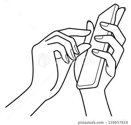 Hands operating a smartphone | Pinch gestures, zoom in/out, tap, mobile gestures, simple vector Hands operating a smartphone | Pinch gestures, zoom in/out, tap, mobile gestures, simple vector 139657819