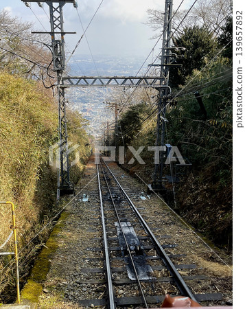 Kintetsu Ikoma Cable Car, Mountain Line, Straight and Steep Gradient Kintetsu Ikoma Cable Car, Mountain Line, Straight and Steep Gradient 139657892