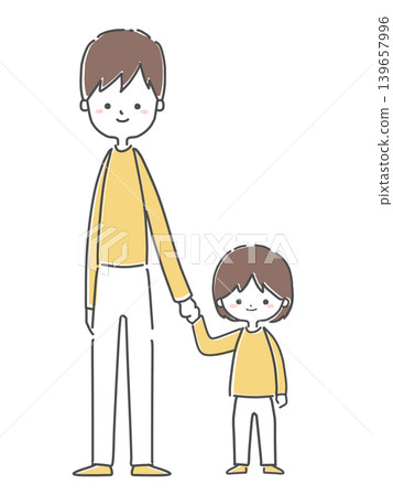 父親和孩子手牽手站在一起。 139657996
