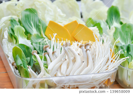 mushroom , Chinese cabbage and pumpkin or fresh vegetable or vegetable for cook mushroom , Chinese cabbage and pumpkin or fresh vegetable or vegetable for cook 139658009