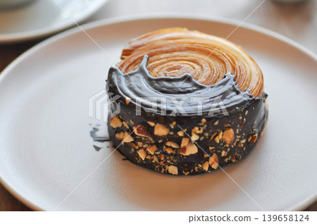timber ring or chocolate timber ring or bread or round croissant 139658124