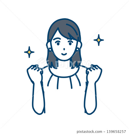 一幅描繪優雅年輕女子擺出勝利姿勢的插圖。 一幅描繪優雅年輕女子擺出勝利姿勢的插圖。 139658257