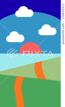 Simple Geometric Landscape Illustration in Flat Art Style Simple Geometric Landscape Illustration in Flat Art Style 139658321