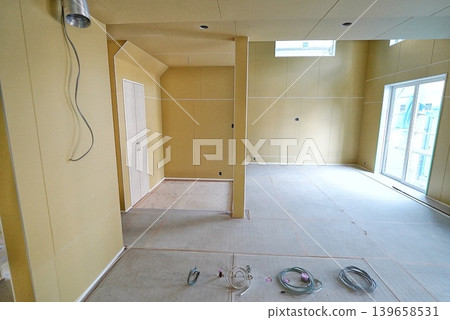 Interior view of a newly built house before kitchen installation. Interior view of a newly built house before kitchen installation. 139658531