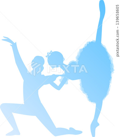 Ballet Pas de Deux: Light blue silhouettes of two ballerinas dancing together. Ballet Pas de Deux: Light blue silhouettes of two ballerinas dancing together. 139658605